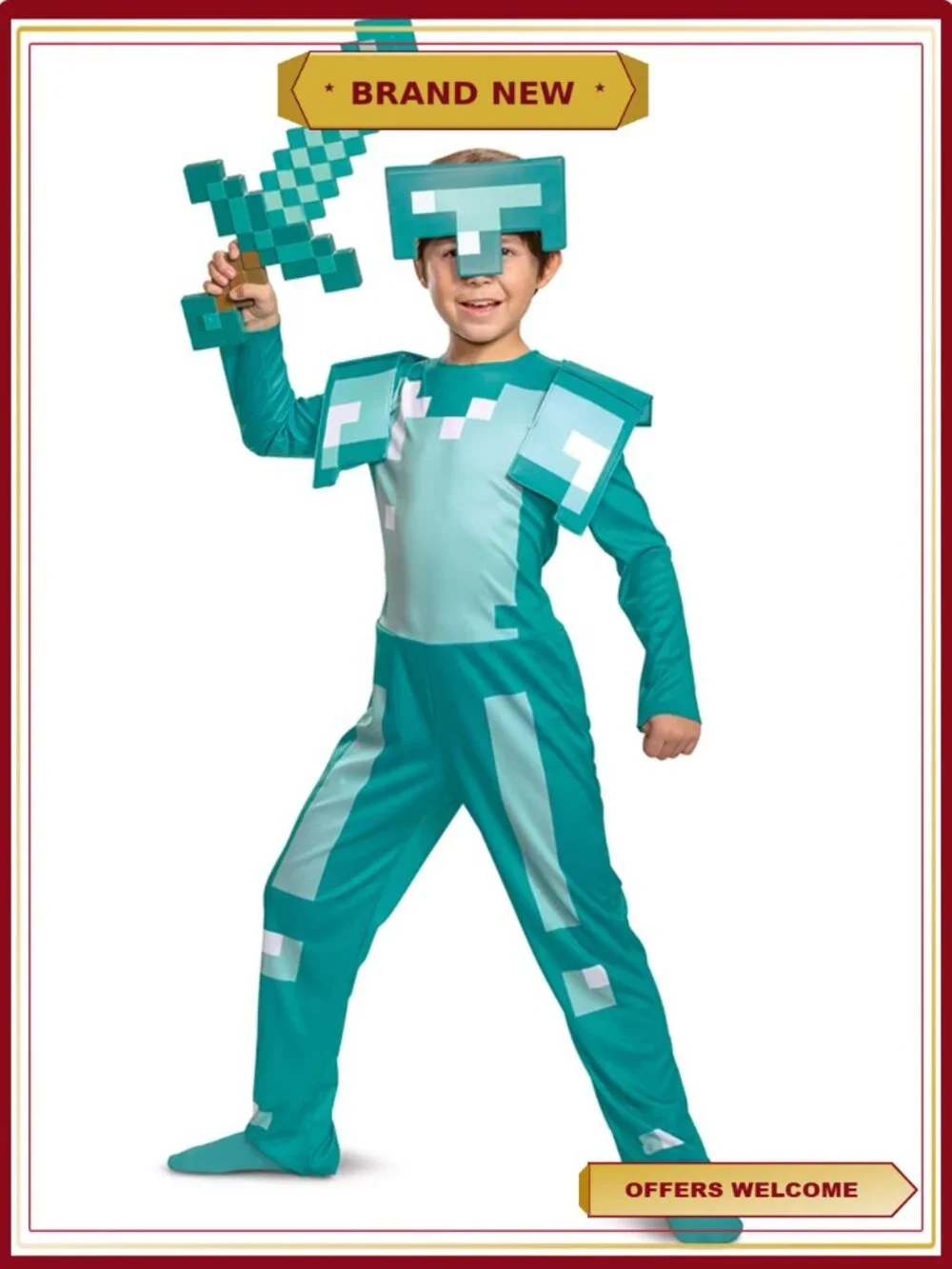 Minecraft Diamond Armor Halloween Costume Kids Boys Size S Classic Jumpsuit